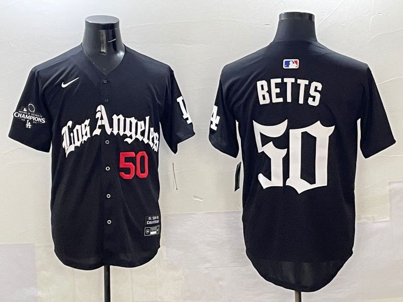 Men Los Angeles Dodgers 50 Betts Black Five generations Joint Name 2025 Nike MLB Jersey style 33